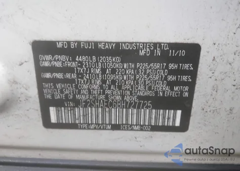 2011 Subaru Forester 2.5X Limited z USA, uszkodzony, nr VIN JF2SHAEC6BH727725